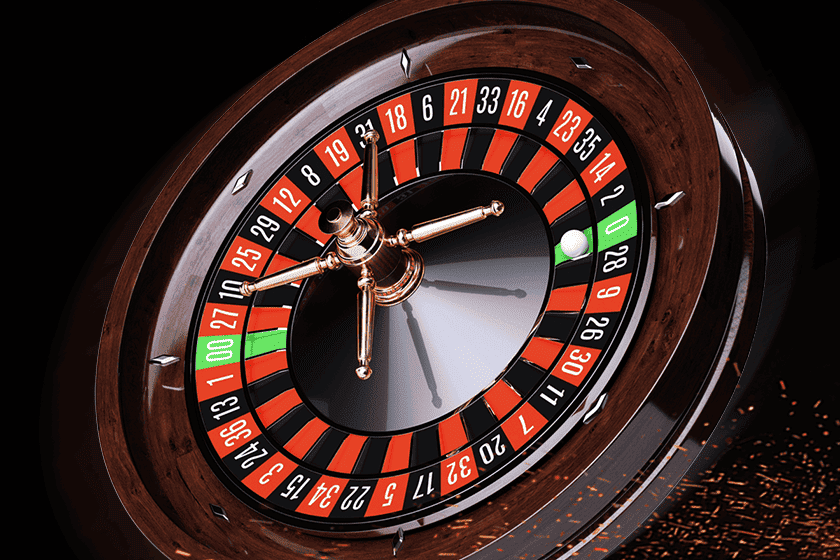 American roulette wheel close-up with double zero (00) green pocket visible – key difference between American and European roulette
