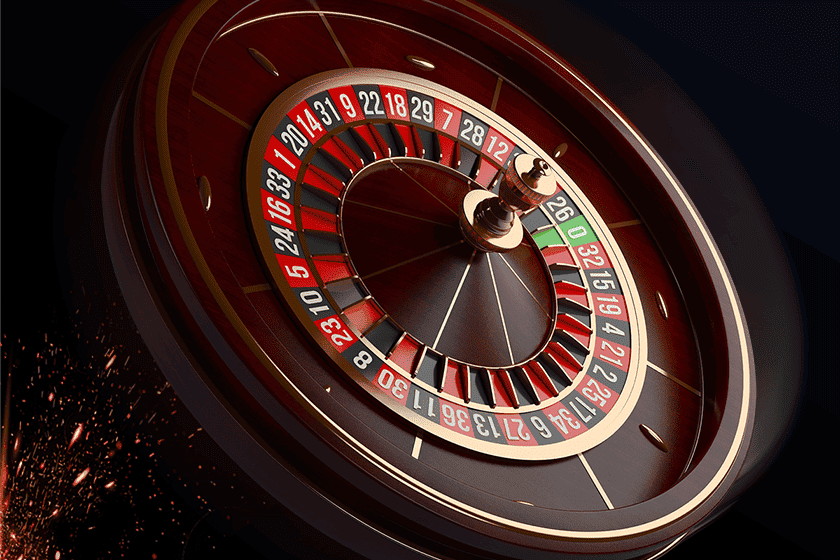 European roulette wheel with single green zero pocket under dramatic dark lighting with ember sparks – how European roulette differs from American roulette