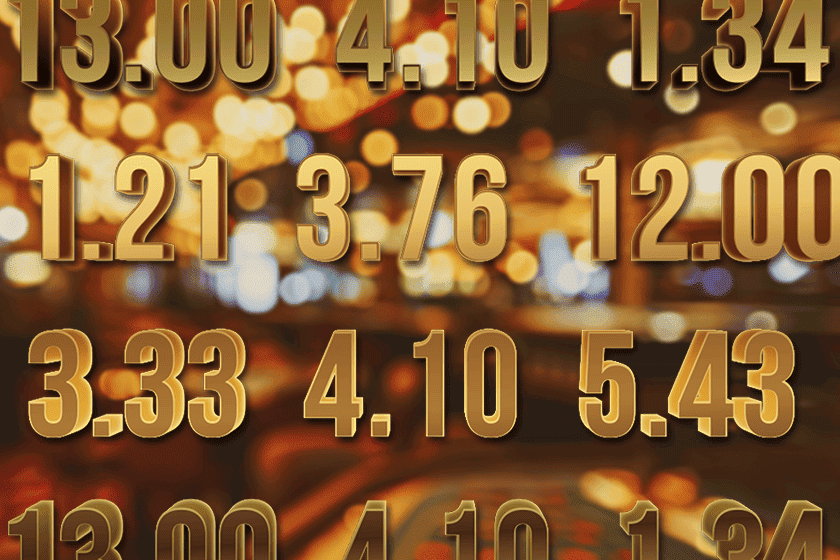 Glowing golden decimal betting odds numbers including 3.76, 4.10 and 5.43 on a dark bokeh background – casino odds explained types values and implied probability