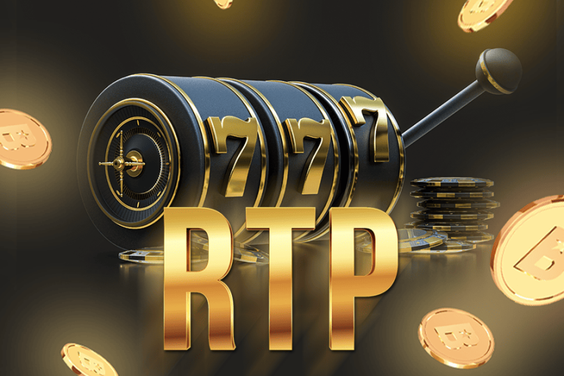 Large 3D percentage symbol surrounded by a field of smaller percentage signs on a dark background – slot machine RTP percentage explained and how it affects wins